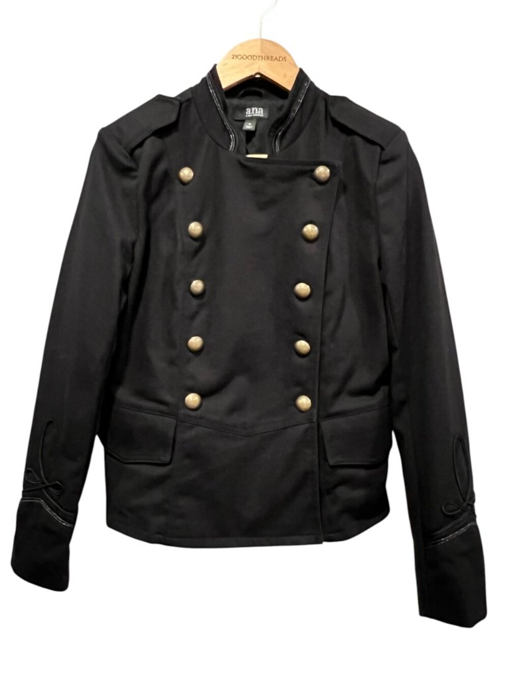 ANA Double-Breasted Military Blazer Jacket, Black, M